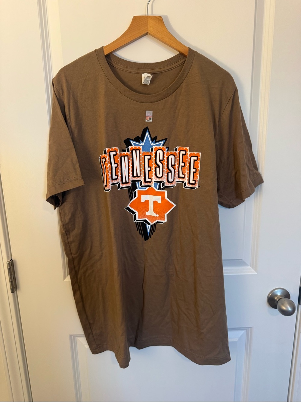 Bella Canvas Brown Graphic Tee with Blue and Orange Design